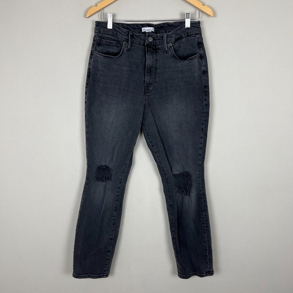 GOOD AMERICAN Jeans Womens 12 /31 Black Gray Good Classic Distressed Skinny